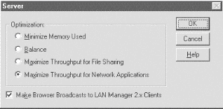 Figure 7-18: NT file server optimization parameters