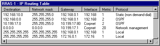 Routing and remote access snap-in IP routing table