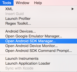 Mac용 Visual Studio Android SDK Manager를 시작하는 방법