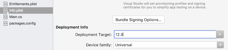 Set the deployment target in the Info.plist file