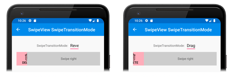 Android의 SwipeView SwipeTransitionModes 스크린샷