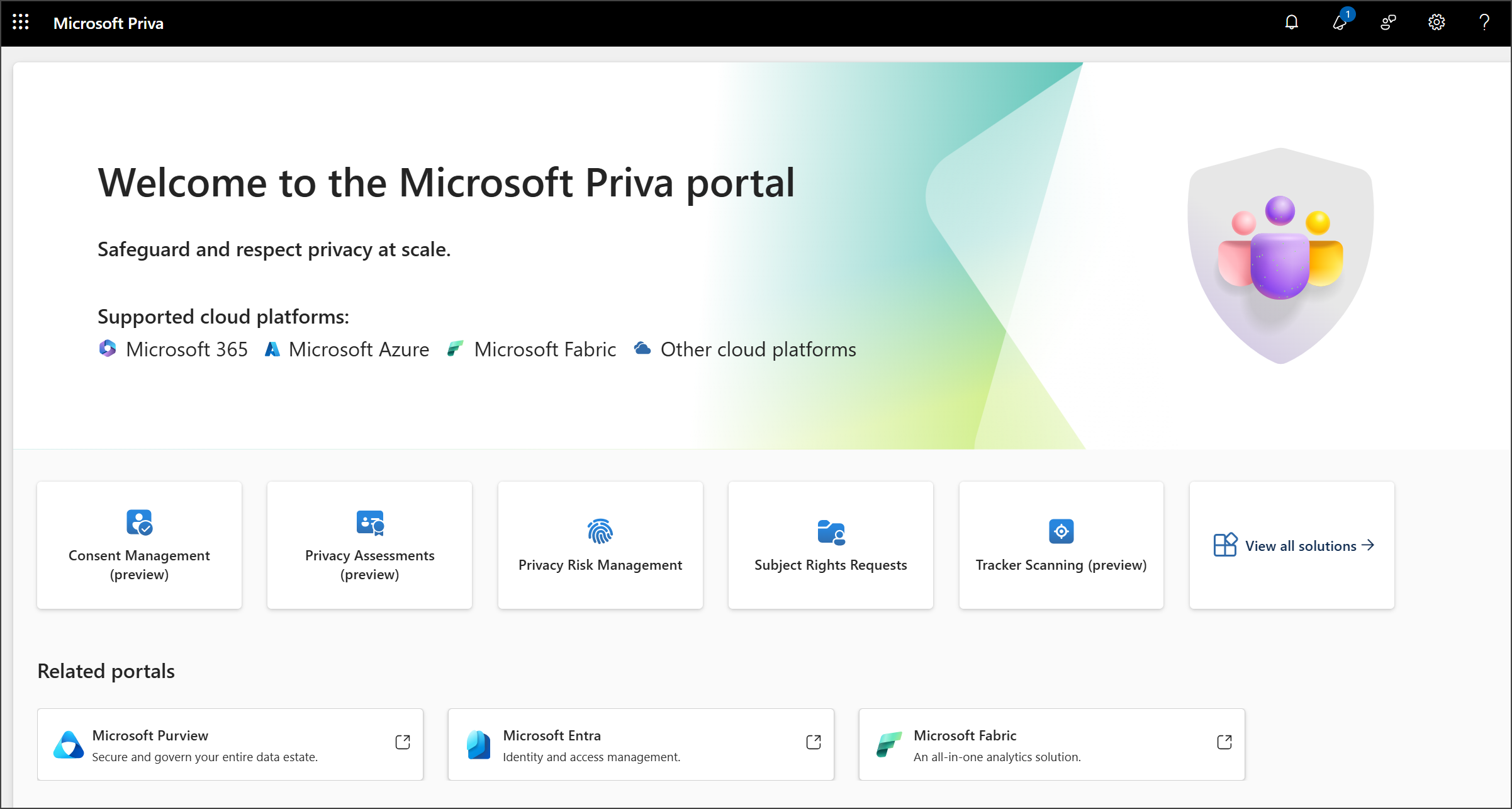 Microsoft Priva 포털의 스크린샷.