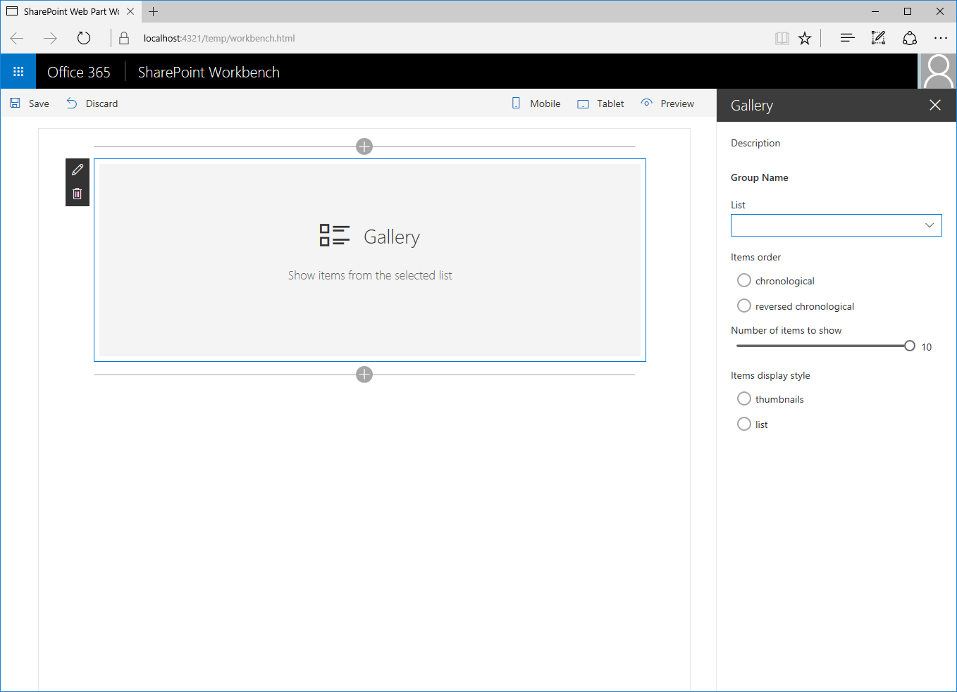 Web part property pane showing the different properties users need to configure for the web part to work