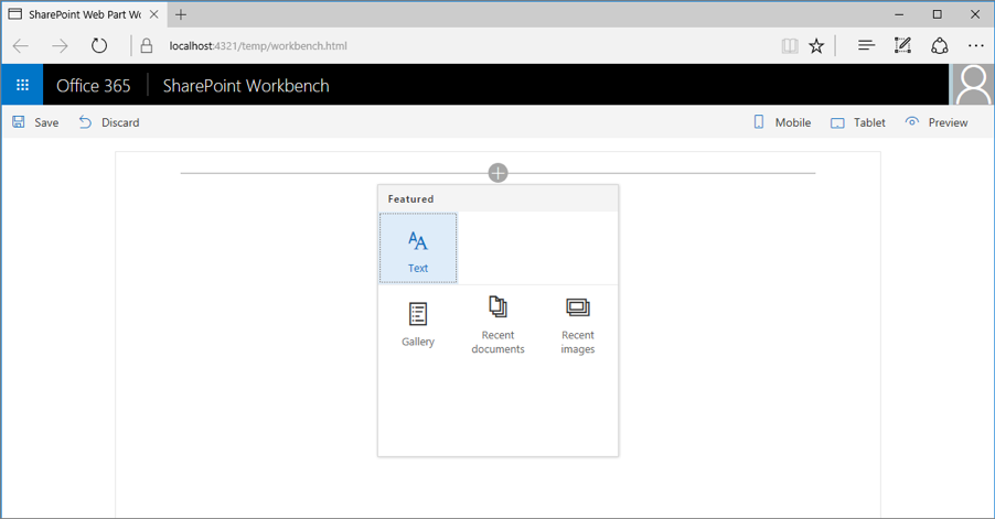 Web part toolbox showing the preconfigured version of three web parts