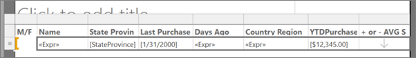 Screenshot that shows cells selected in a data row.