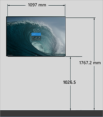 Surface Hub 2S 또는 Surface Hub 3 벽 탑재 전면 보기의 50