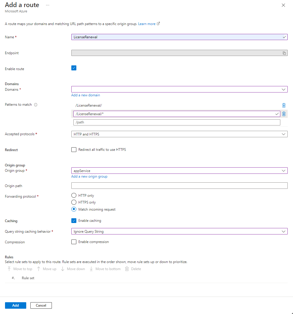 Screenshot of license renewal route settings.