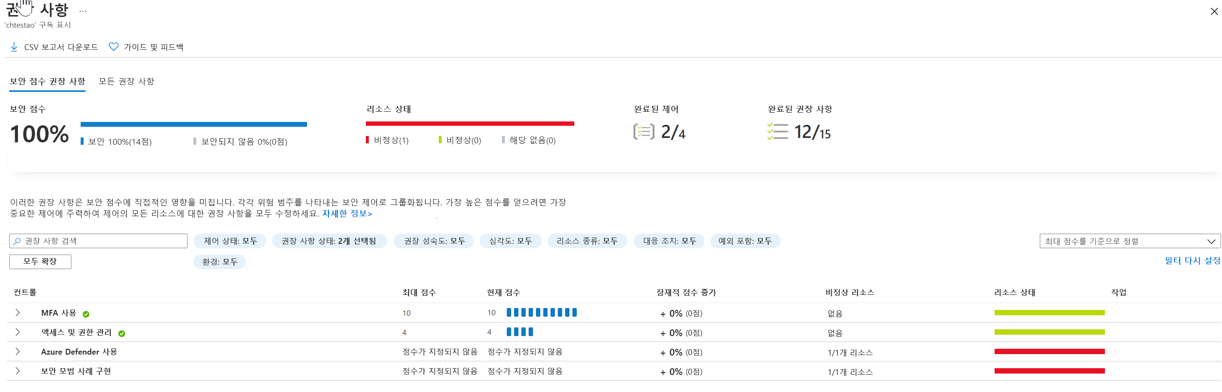 Microsoft Defender for Security의 보안 이상 세부 정보를 보여주는 스크린샷입니다.