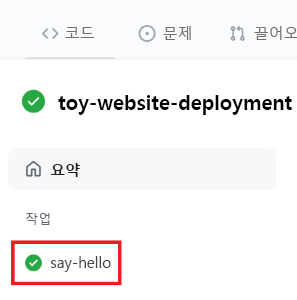 Screenshot of the GitHub interface showing the run details menu, with the say-hello job highlighted.