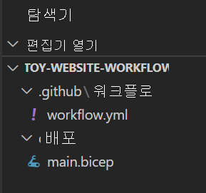 Screenshot of the Visual Studio Code Explorer, with the main dot bicep file highlighted and located in the deploy folder.