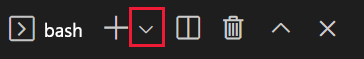 드롭다운에 bash가 있는 Visual Studio Code 터미널 창의 스크린샷.