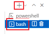 Bash 터미널과 더하기 표시가 선택된 상태의 Visual Studio Code 터미널 창 스크린샷