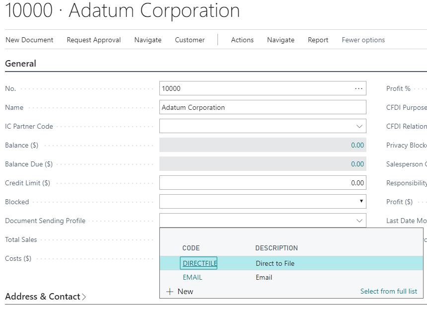 Assign a document sending profile to a customer.