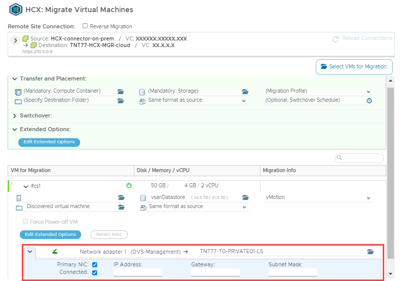 Screenshot of where to configure the network settings for the VMware VM.