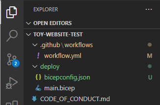 deploy 폴더에 새 파일이 표시된 Visual Studio Code 탐색기 스크린샷