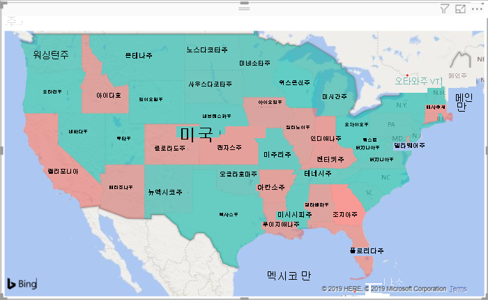 등치 지역도 시각적 개체 예의 다이어그램.