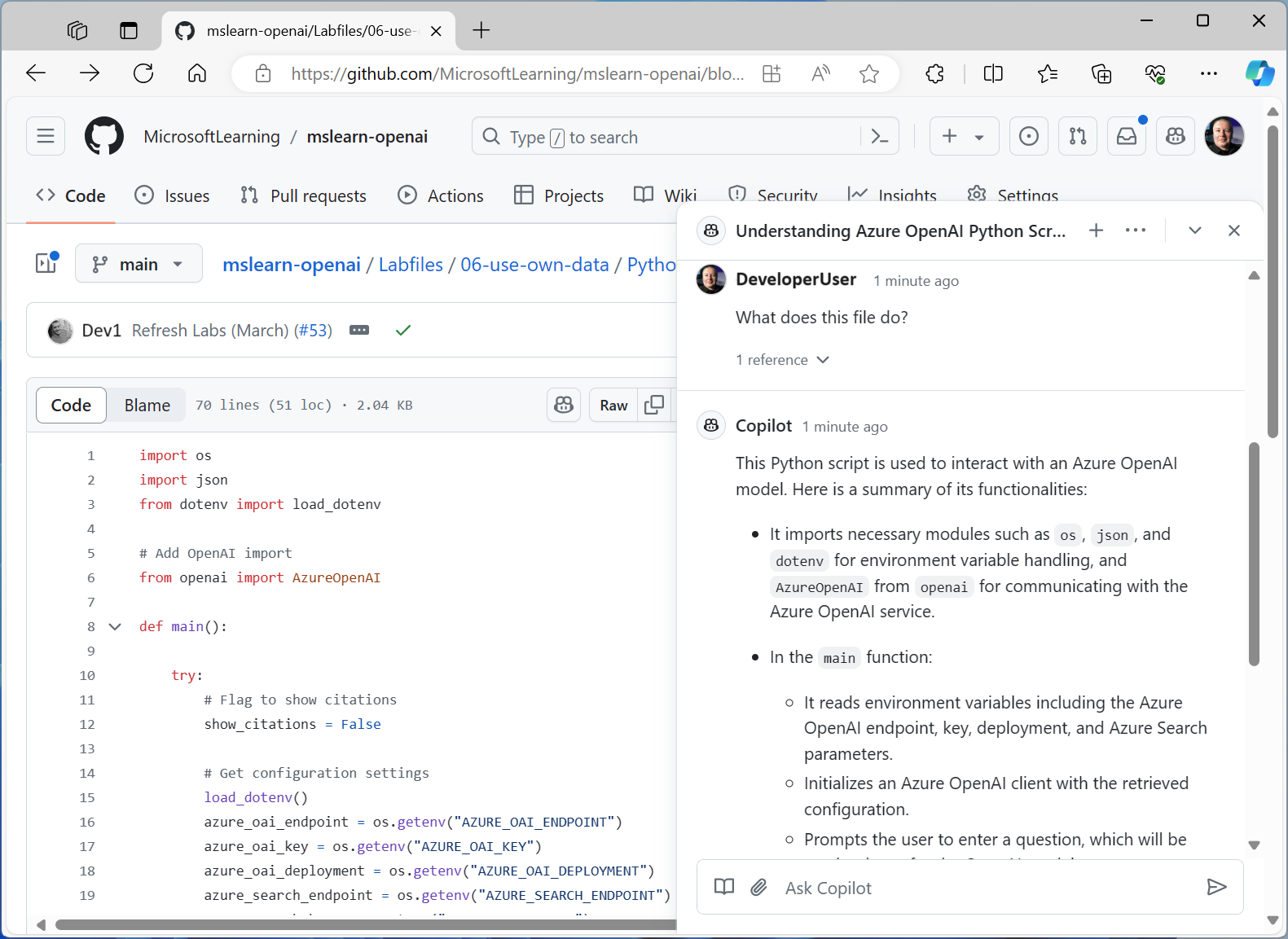 GitHub Copilot의 스크린샷.