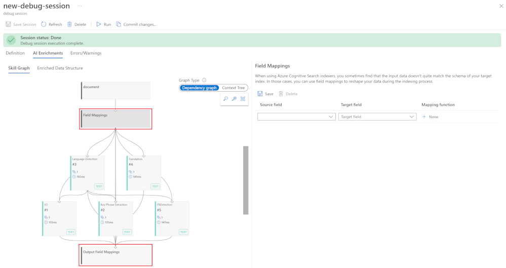 A screenshot showing the field mappings pane.