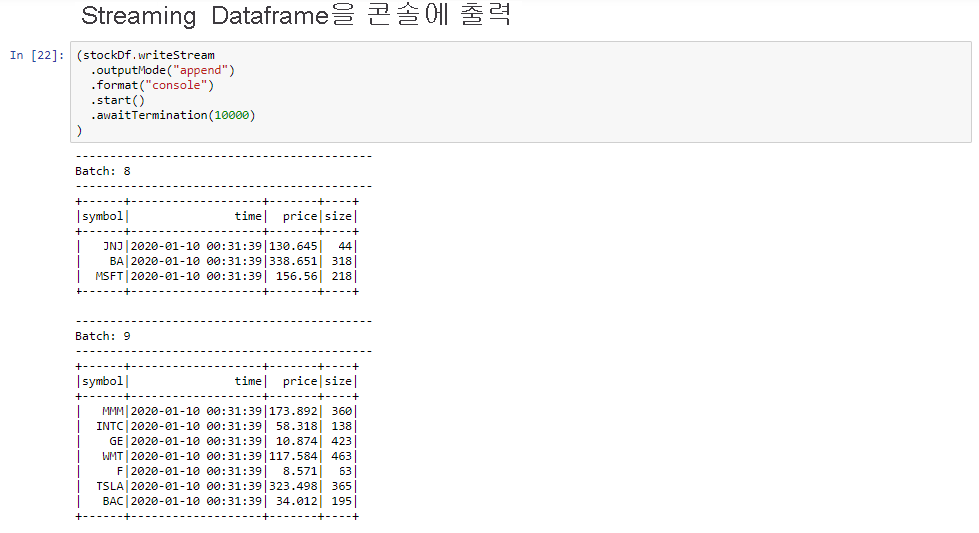 Streaming Dataframe을 콘솔에 출력