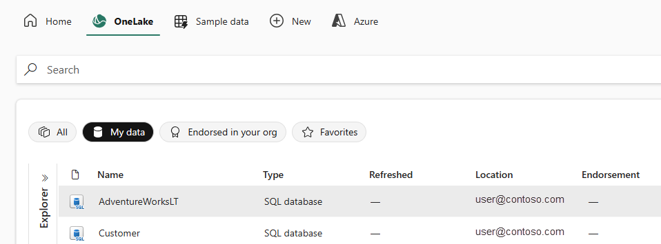 Microsoft Fabric의 SQL Database 지원을 보여 주는 데이터 복사 도구의 스크린샷.