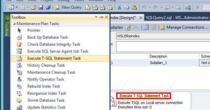 T-SQL 문 실행 태스크 옵션의 스크린샷.