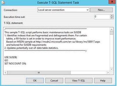 WSUS 다시 인덱스 스크립트를 복사하여 붙여넣는 스크린샷