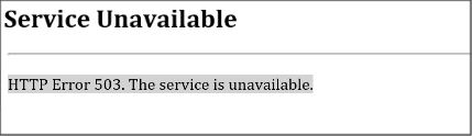 HTTP 오류 503의 스크린샷. 서비스를 사용할 수 없습니다.
