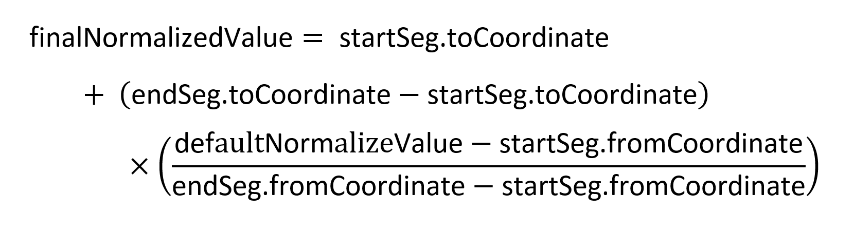 Screenshot that shows the equation used to find the final normalized value.