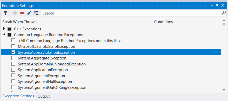 Screenshot of Exception Settings check box.