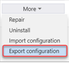 Visual Studio 설치 관리자의 제품 카드에서 구성 내보내기