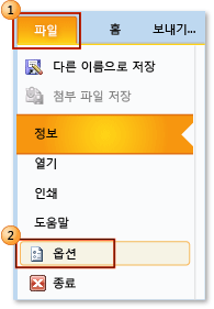 Choosing File, Options in Outlook 2010