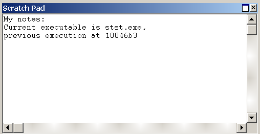 WinDbg의 스크래치 패드 창 예제 스크린샷