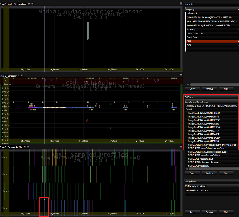 CallStack 데이터 뷰어를 보여주는 MXA(Media eXperience Analyzer)의 스크린샷.