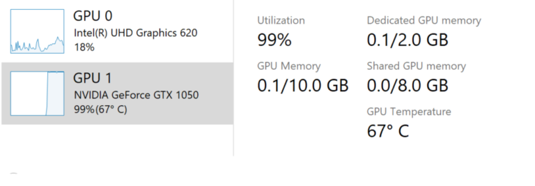 GPU 온도는 작업 관리자로 제공됩니다.