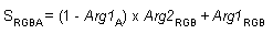 색 변조 역 알파 연산(s(rgba) = (1 - arg1(a)) x arg2(rgb) + arg1(rgb))의 수식