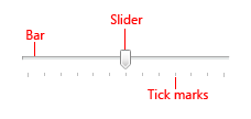 막대, 슬라이더 및 눈금 표시를 보여 주는 그림 