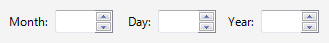 월, 일, 연도 스핀 컨트롤의 스크린샷 