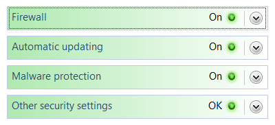 Windows 보안 앱 상태 표시를 보여 주는 스크린샷