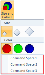 드롭다운갤러리의 3개 단추 명령 공간 스크린샷.