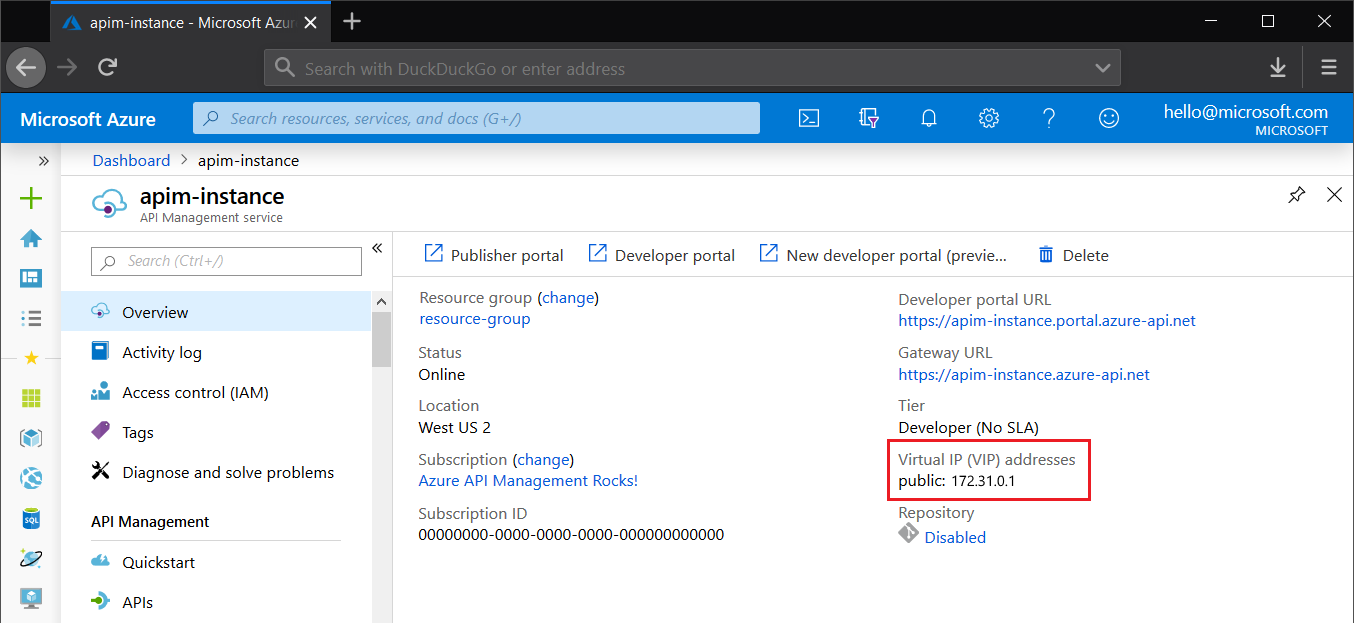 API Management IP address