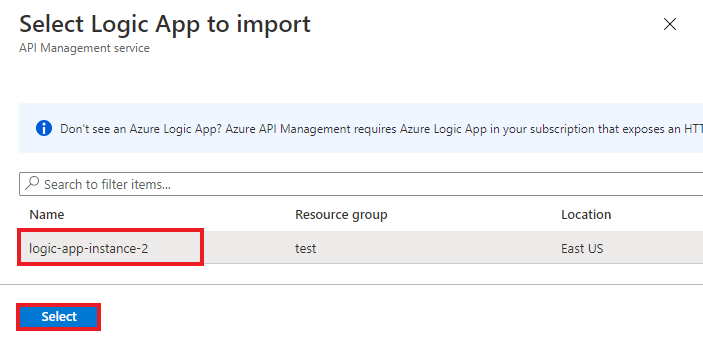 Select logic app