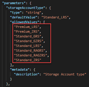 Resource Manager template storage account resources skus