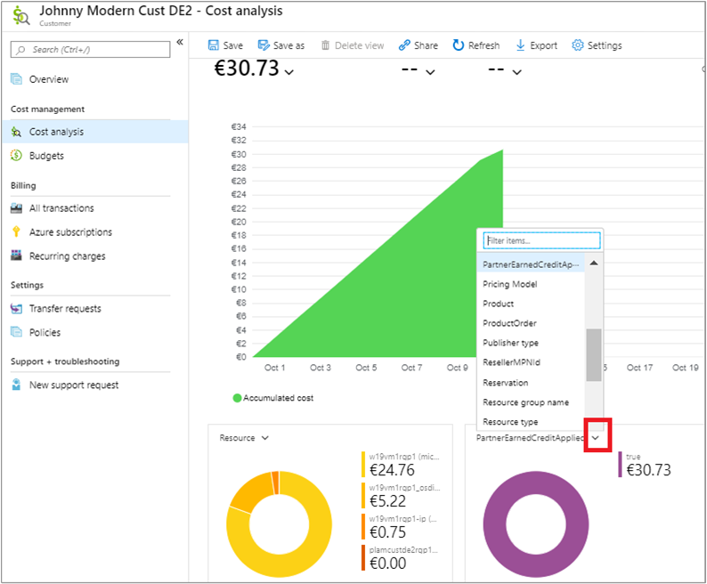 Screenshot showing how to view partner-earned credit.