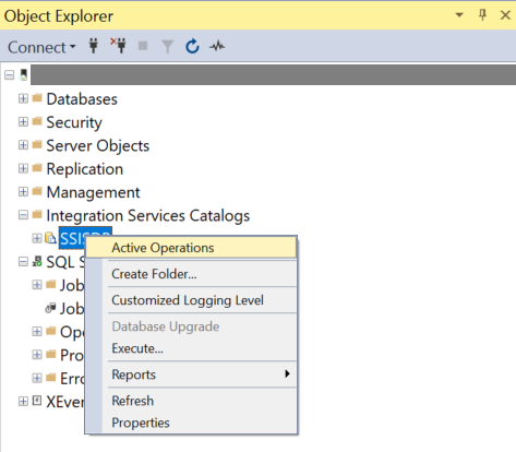 &quot;Active Operations&quot; on the shortcut menu for the SSISDB catalog