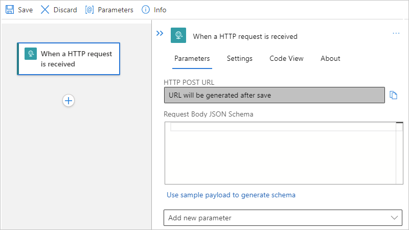 Screenshot showing single-tenant designer and Request trigger properties.