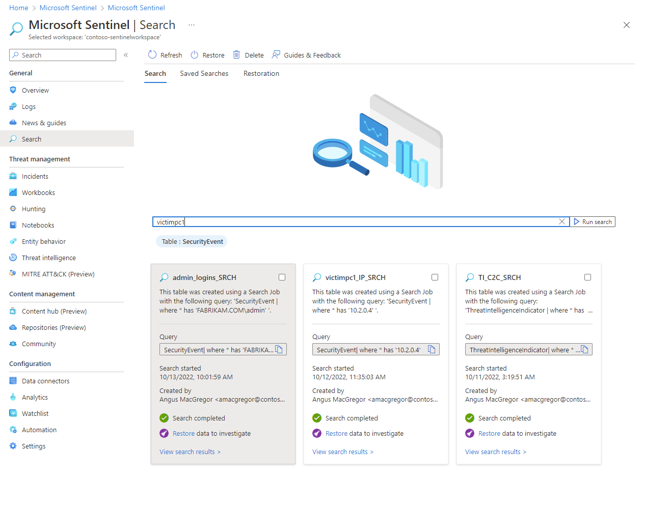 Screenshot of search page with search criteria of administrator, time range last 1 year, and a table selected.