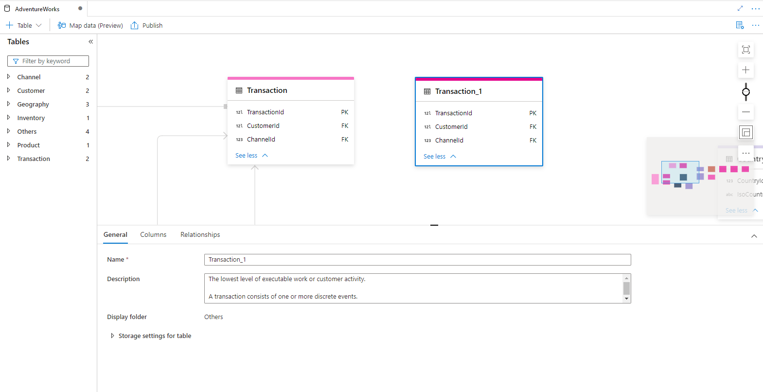 Screenshot showing the cloned table in the designer