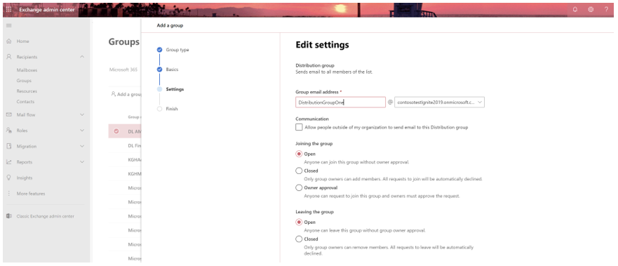 Membership approval setting in distribution groups.