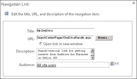 screen shot of Navigation Link dialog