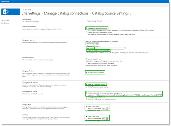 Final Catalog Source Settings Page